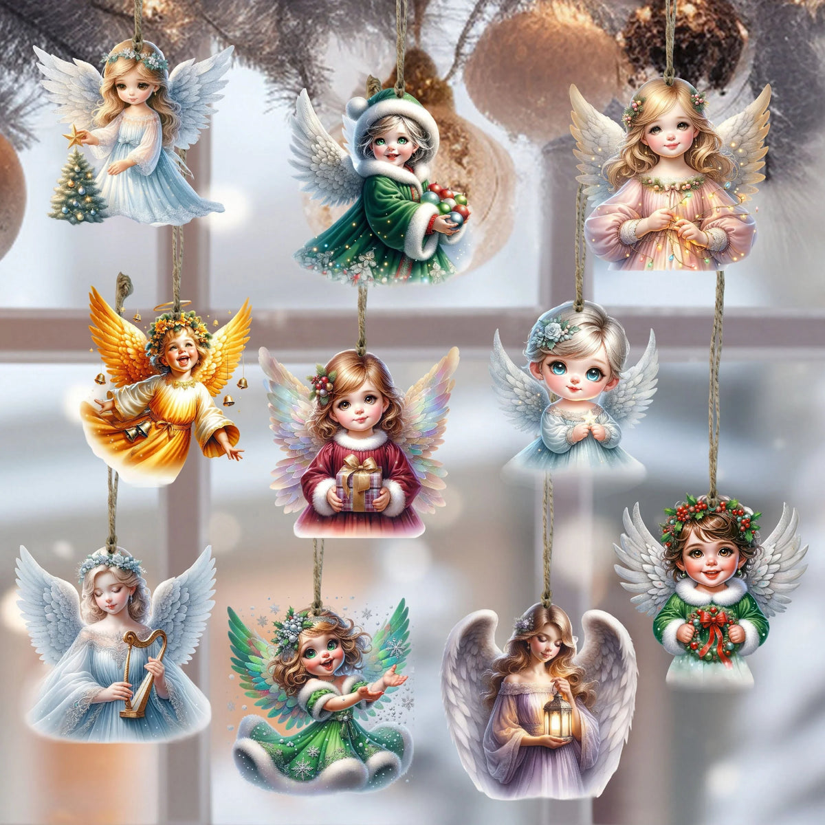 10PCS Handmade Wooden Christmas Angel Ornaments with Rope Christmas Tree Ornament Babs