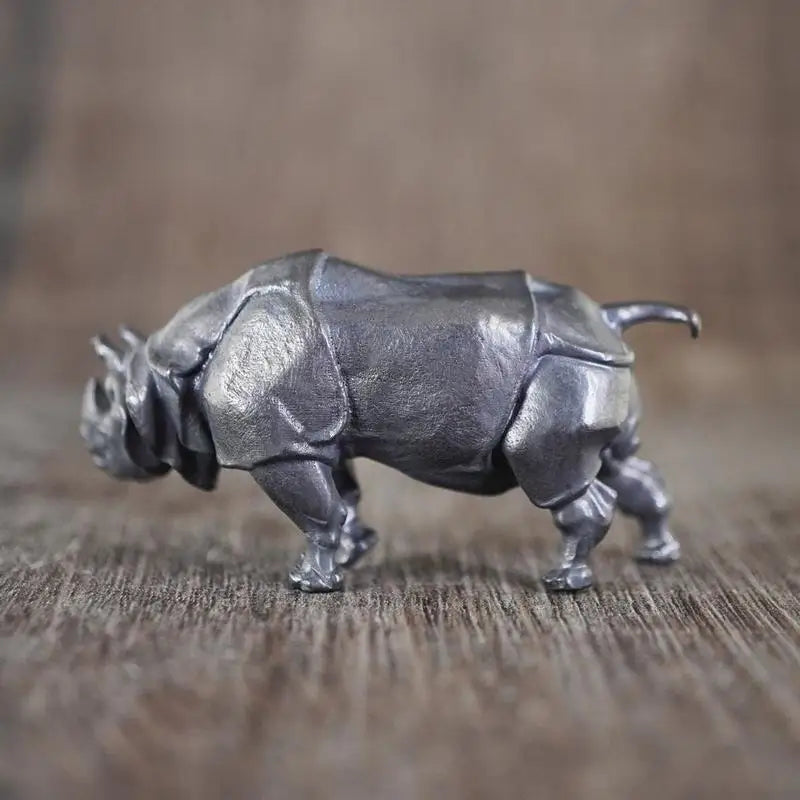 Brass Rhinoceros Figurine | Copper Animal Miniature Desk Ornament Decorative Figurine Babs