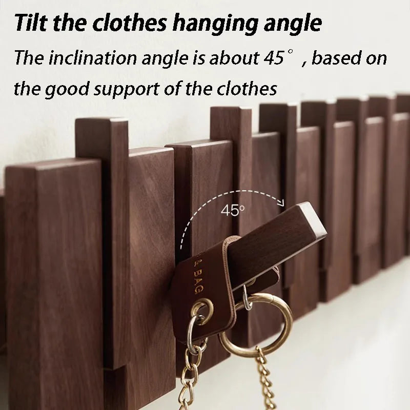 Solid Wood Wall-Mounted Coat Rack – 4 Magnetic Hooks | Walnut Wall-Mounted Coat Rack Babs