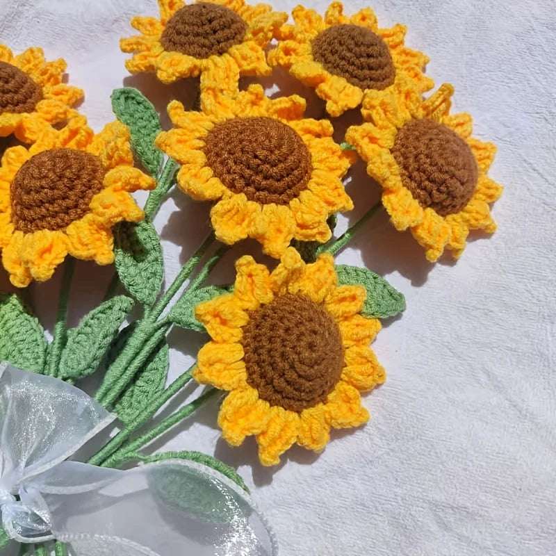 3-Piece Hand Crochet Knitted Artificial Sunflower Bouquet Artificial Flower Bouquet Babs