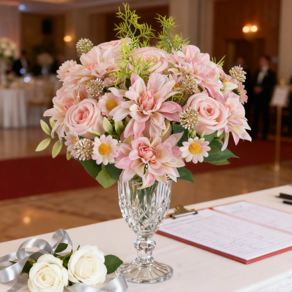 Silk Artificial Dahlia Rose Bouquet – Wedding & Home Decor Artificial Flower Bouquet Babs