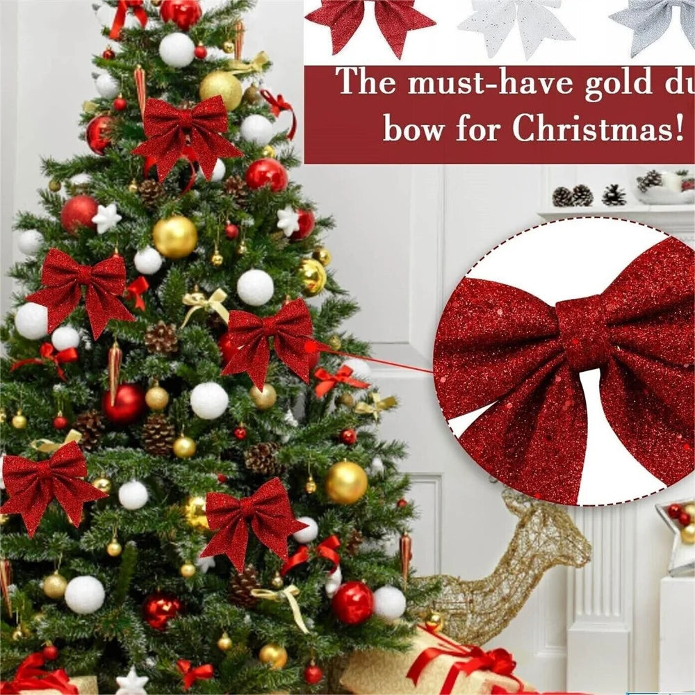 5-Pack Sparkling Bow Christmas Tree Ornaments | 14cm DIY Decor Christmas Bow Ornaments Babs