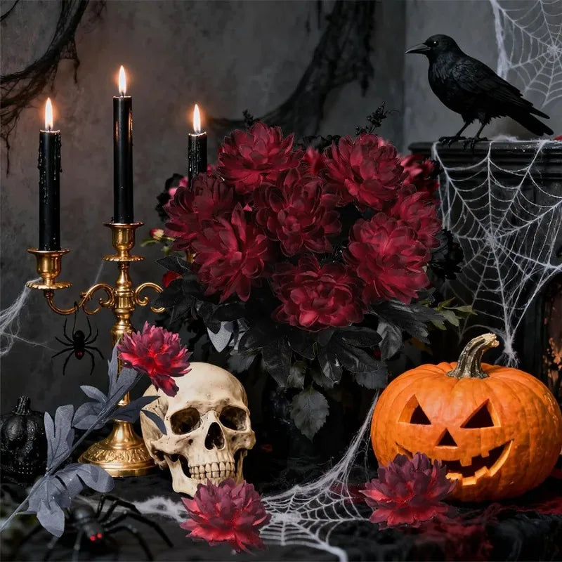 Black Dahlia Silk Faux Flowers – Gothic Halloween Décor 5–20Pcs Artificial Silk Flowers Babs
