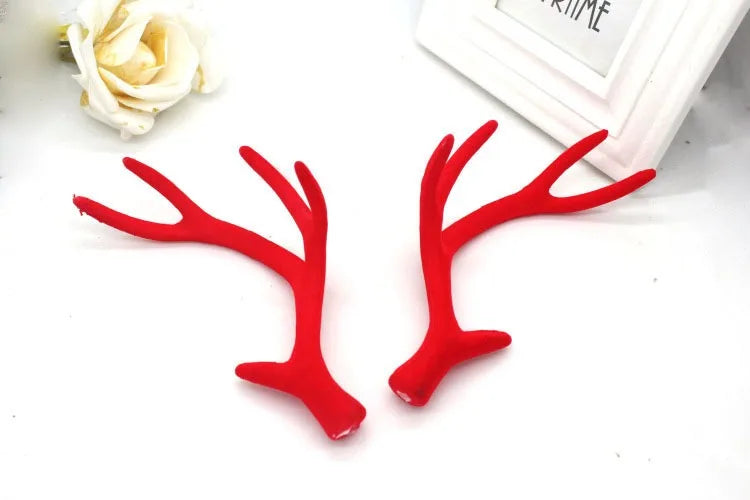 10 Pairs Reindeer Antler Headbands – Flocked Xmas Costume Costume Headband Babs red