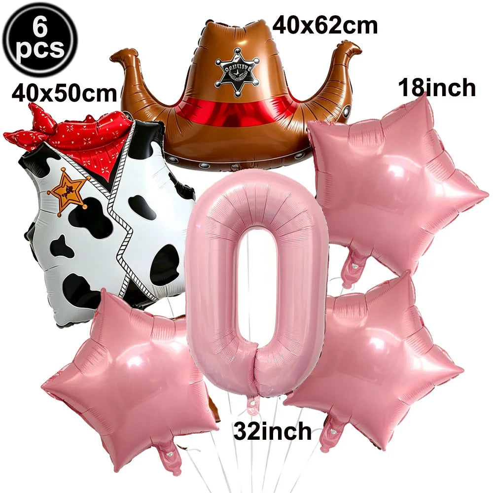 Western Cowboy Foil Balloon Set – 6pc Birthday Party Decor Party Foil Balloons Babs C-0 As pictures show