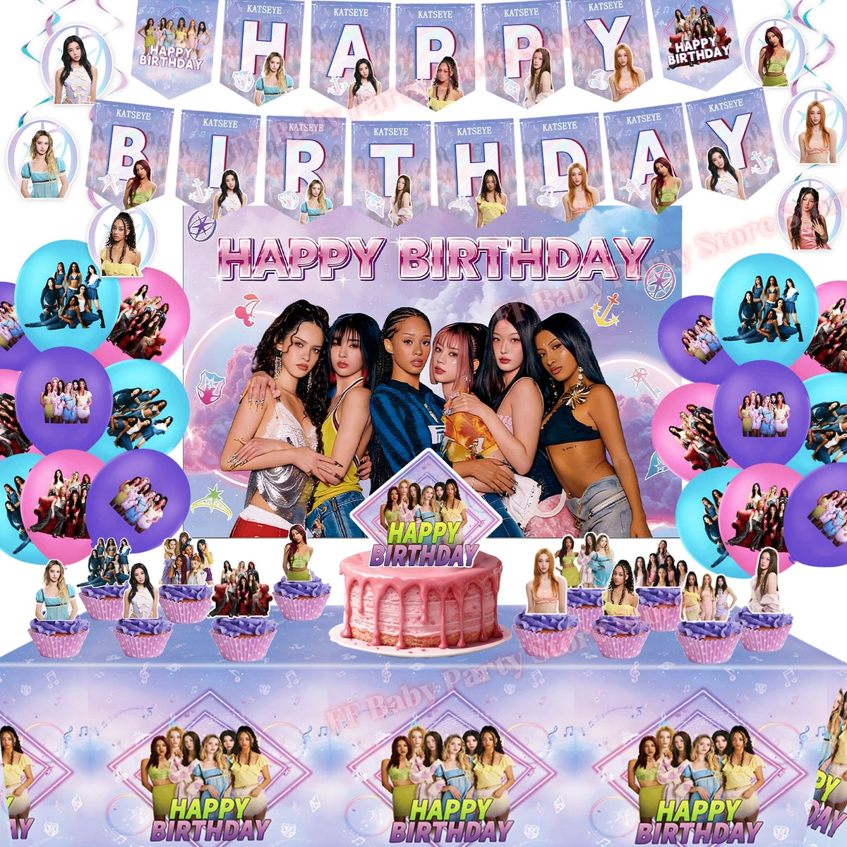 Katseye Kpop Birthday Party Decoration Set – Balloon & Banner Party Decoration Set Babs