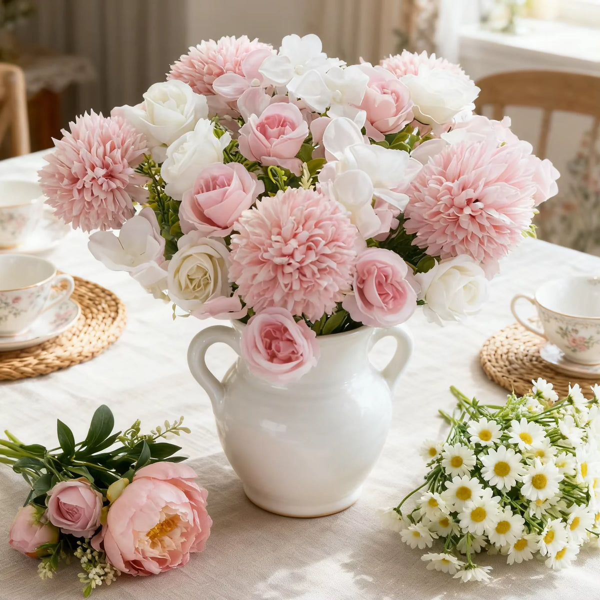 Silk Rose & Chrysanthemum Bouquet – Wedding & Home Décor Artificial Flower Bouquet Babs