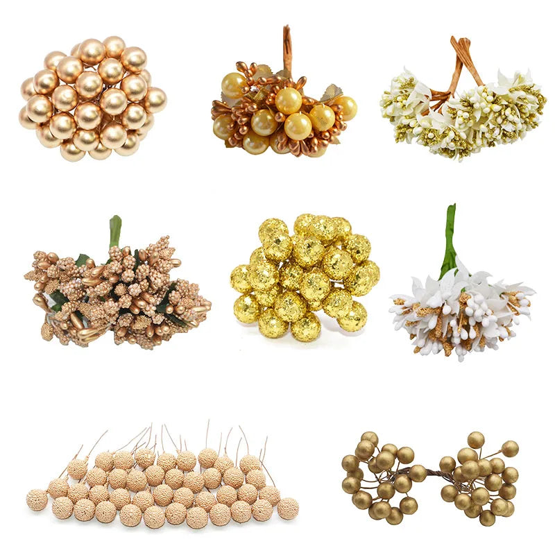 Gold Artificial Cherry Stamen Berries – Wedding & Xmas Décor Artificial Floral Decor Babs