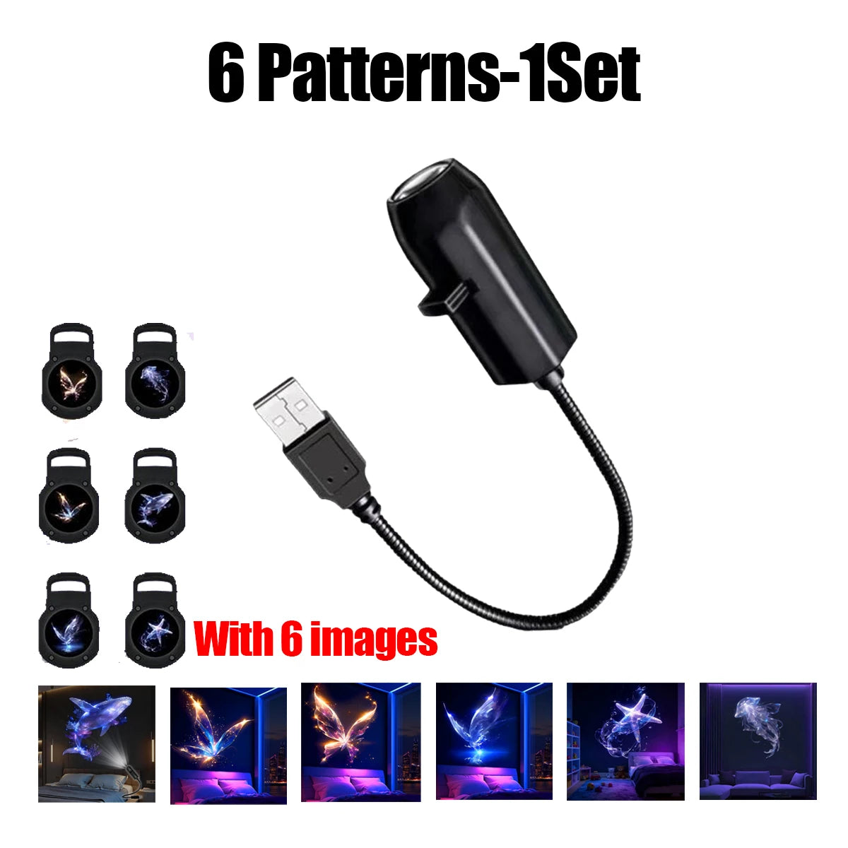 LED USB Projection Night Light – 6 Ocean Patterns for Rooms Projection Night Light Babs 6 Patterns-1Set