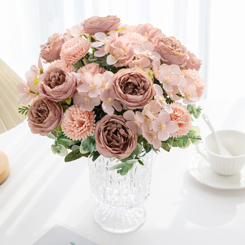 Silk Peony Chrysanthemum Artificial Flowers – Wedding & Home Décor Artificial Flower Bouquet Babs