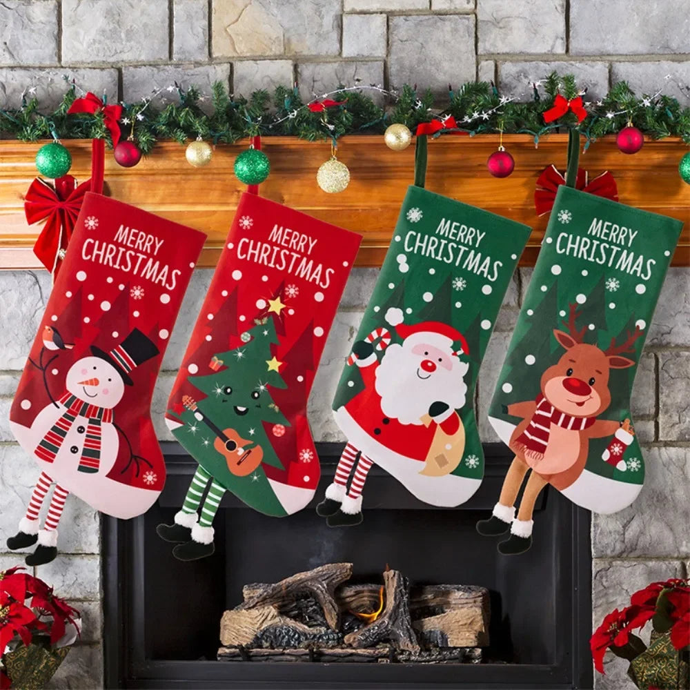 Large Christmas Stockings – Santa & Snowman Holiday Decor Christmas Stocking Babs
