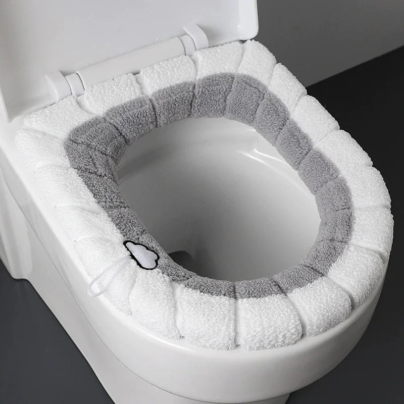 Stretchable Washable Toilet Seat Cushion Cover with Handle Toilet Seat Cover Babs Gray