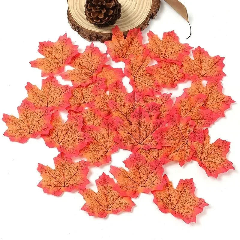 Artificial Silk Maple Leaves 50/100Pcs – Fall Party Decor Artificial Fall Leaves Babs Light Red 50Pcs