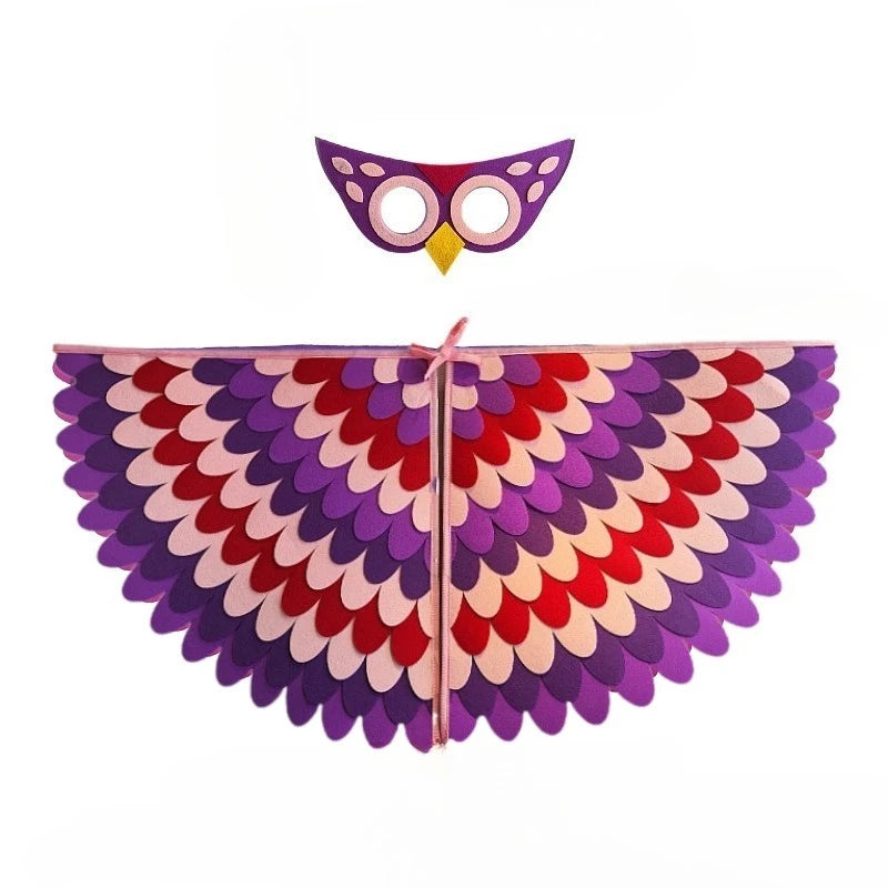 Kids Felt Bird Wing Cape & Mask Set – Halloween Costume Kids Costume Set Babs Purple-1PC