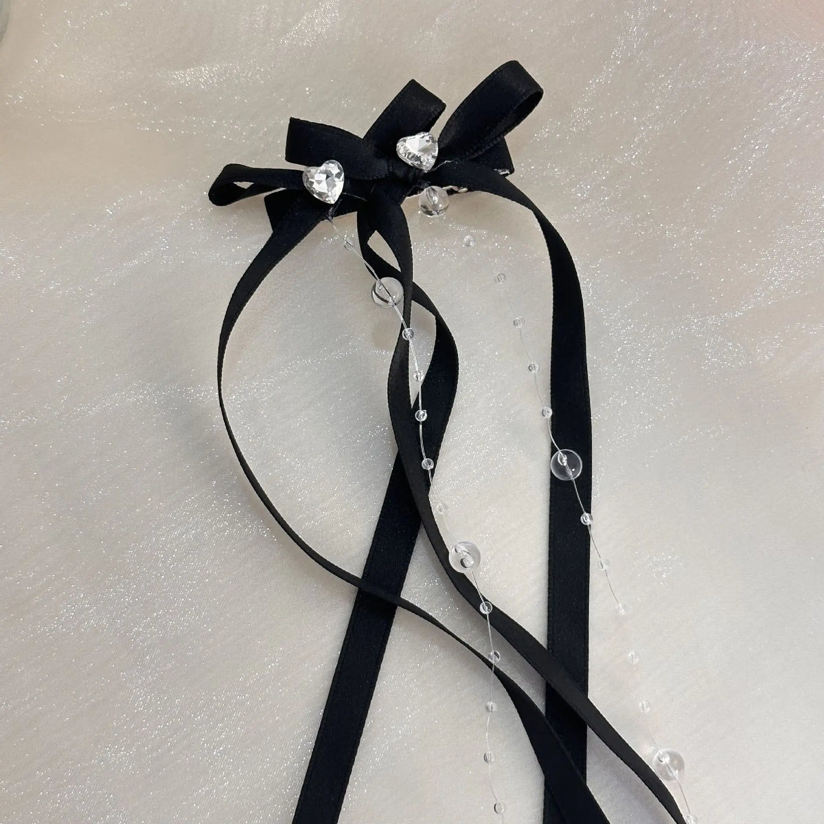 Korean Ribbon Bow Tassel Hair Clip – Beaded Glass Hairpin Bow Hair Clip Babs B