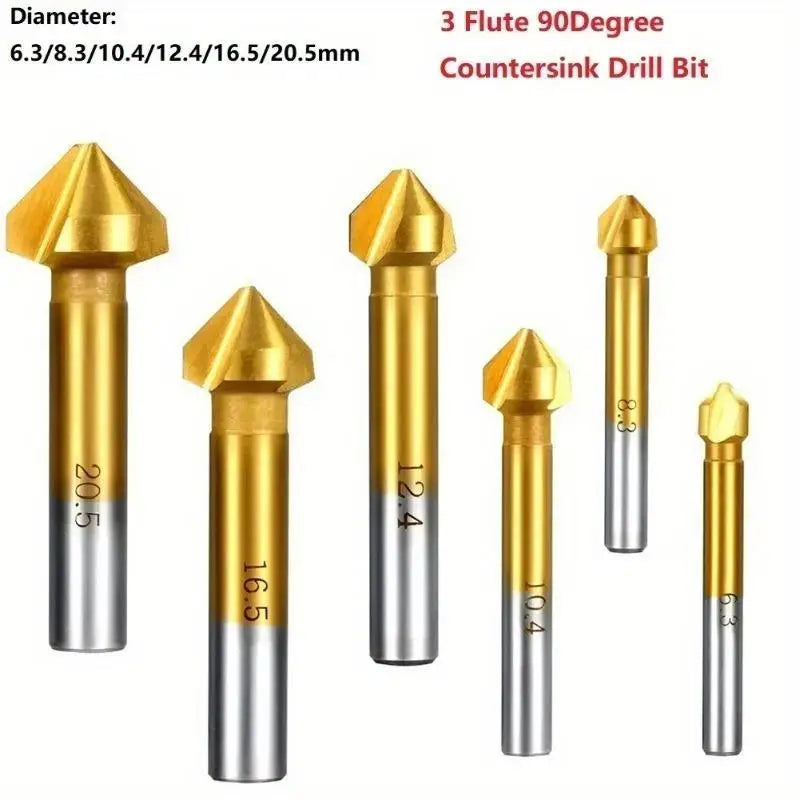 6-Pc 90° 3-Flute Titanium HSS Chamfering End Mill Deburring Set Chamfering Drill Bit Set Babs