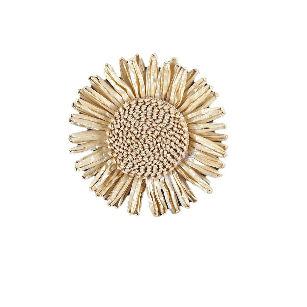 Natural Raffia Sunflower Napkin Ring Set | Rustic Woven Holders Napkin Ring Set Babs