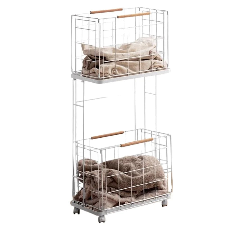 2-Layer Iron Laundry Basket Trolley with Wheels & Handles Laundry Basket Trolley Babs