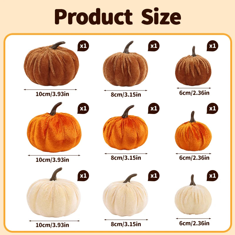 9pc Velvet Artificial Pumpkins – Fall Halloween Thanksgiving Decor Artificial Pumpkins Babs