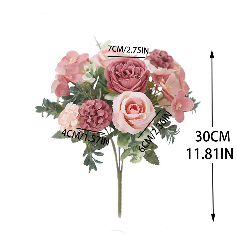 7-Fork Silk Rose Peony Hydrangea Artificial Flower Bouquet Artificial Flower Bouquet Babs