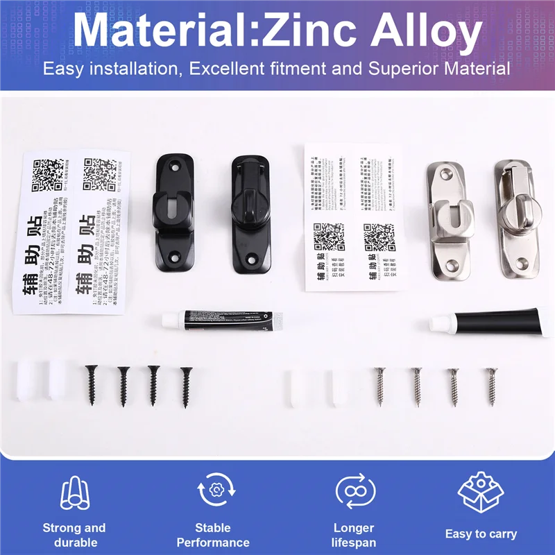 90/180° Flip Gate Latch Zinc Alloy Door & Window Lock 2 Sets Door Latch Lock Babs