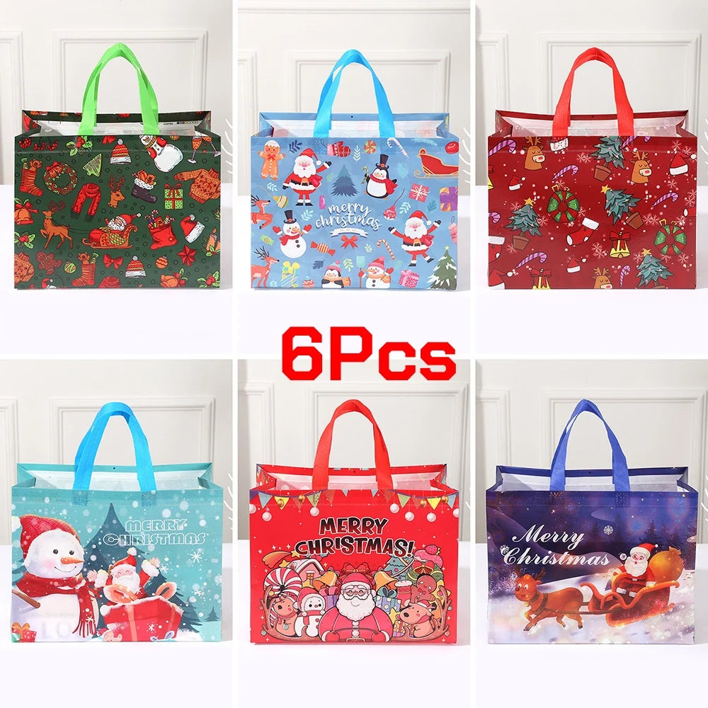 Reusable Christmas Gift Bags with Handles – 6 or 12 Pack Holiday Gift Bags Babs 6Pcs 33x25x17cm