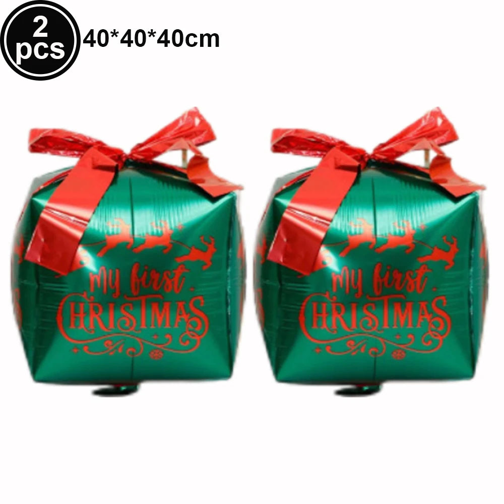 Christmas Gift Box Foil Balloons Red Green Gold Silver 2/4pcs Foil Party Balloons Babs Camouflage As pictures show