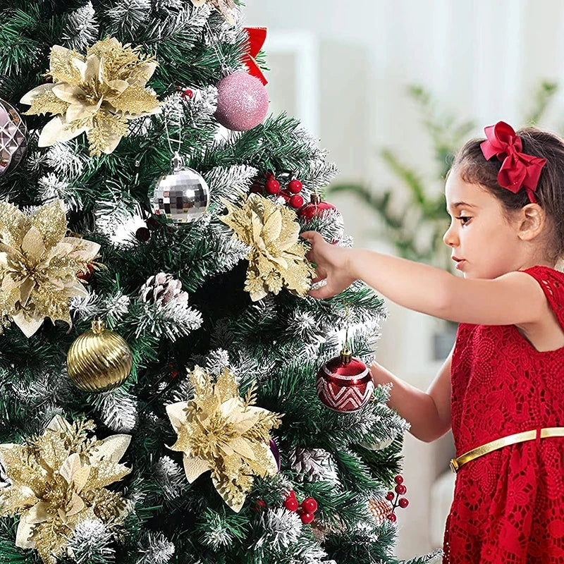 Glitter Artificial Christmas Rose Flowers – Xmas Tree Ornaments Christmas Flower Ornaments Babs