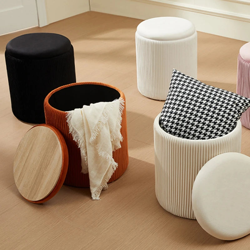 Round Storage Ottoman Pouf – Nordic Modern Fabric Footrest Stool Storage Ottoman Stool Babs
