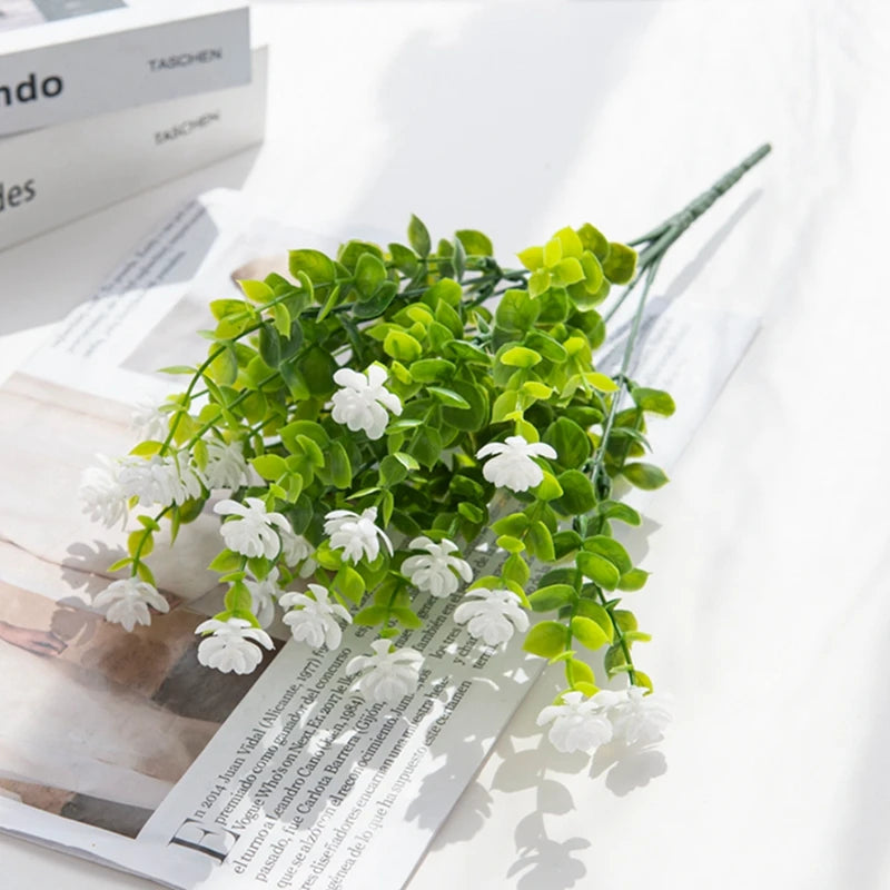 Artificial Eucalyptus Stems Fake Plastic Flowers Home Decor Artificial Flower Stems Babs WHITE