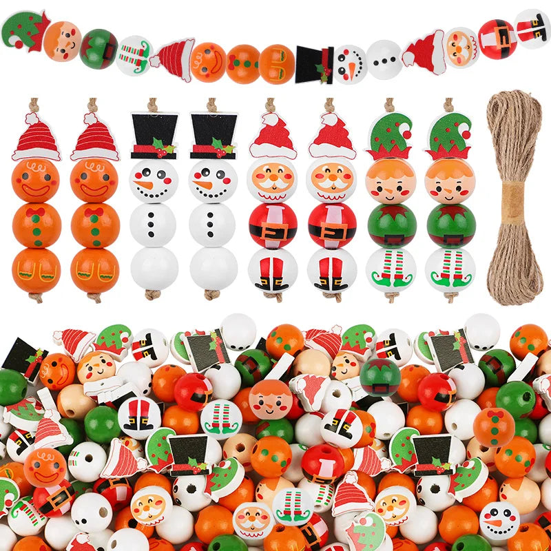 DIY Christmas Wooden Beads Set – Santa Snowman Garland 48/80 Pcs DIY Craft Bead Set Babs