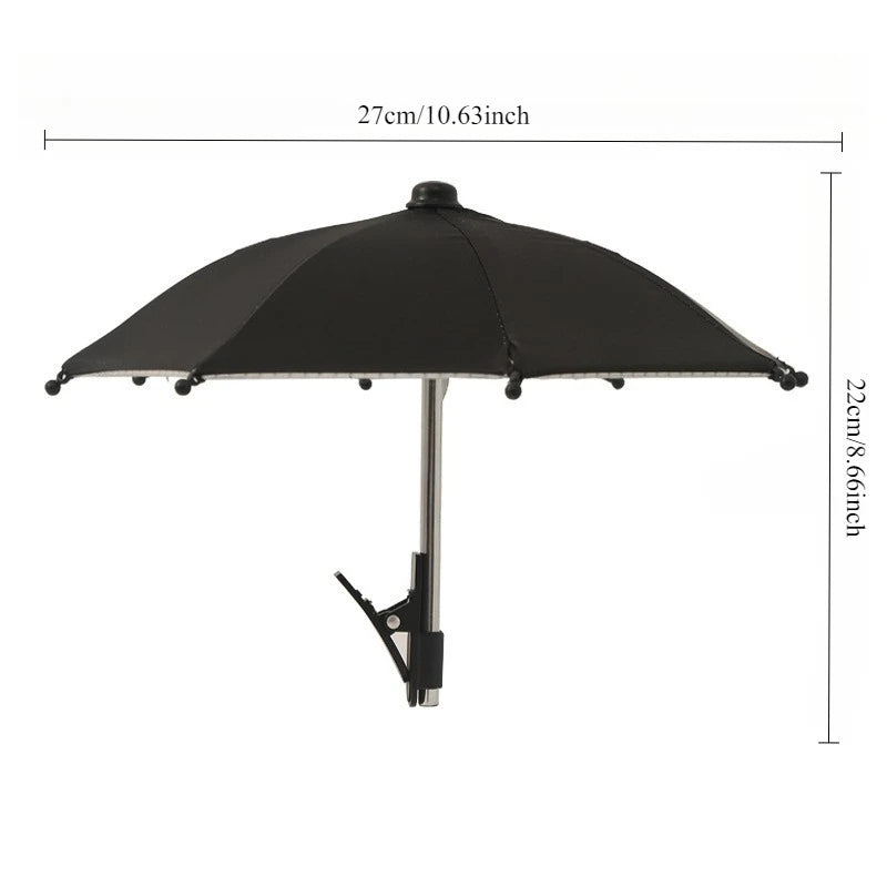 Mini Phone Sun Shade Umbrella – 26cm Clip-On Parasol Phone Sun Shade Babs black