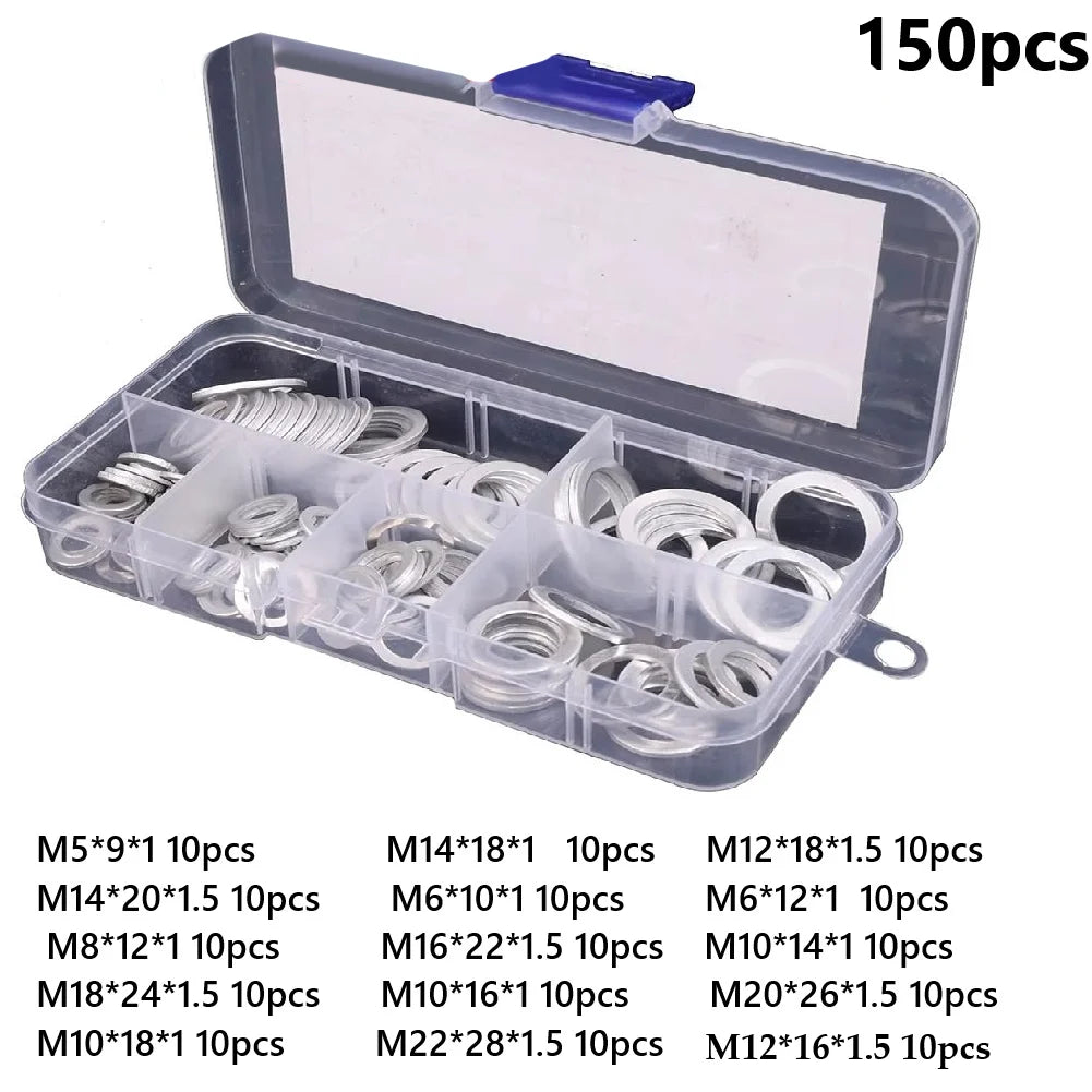 Copper Washer Gasket Set 50/100/120 Pcs Flat Ring Seal Kit Copper Washer Kit Babs 150pcs sheet
