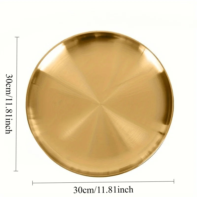 2pcs Gold Stainless Steel Pizza & Dinner Serving Plates Serving Plates Set Babs 30cm