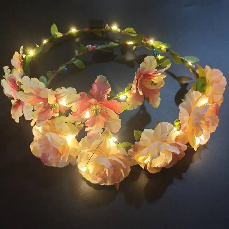 LED Rose Flower Headband Crown – Glow Party Hairband LED Party Headband Babs