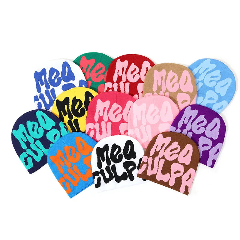 Unisex Y2K 'Mea Culpa' Knitted Beanie Hat – 17 Colors Knitted Beanie Hat Babs