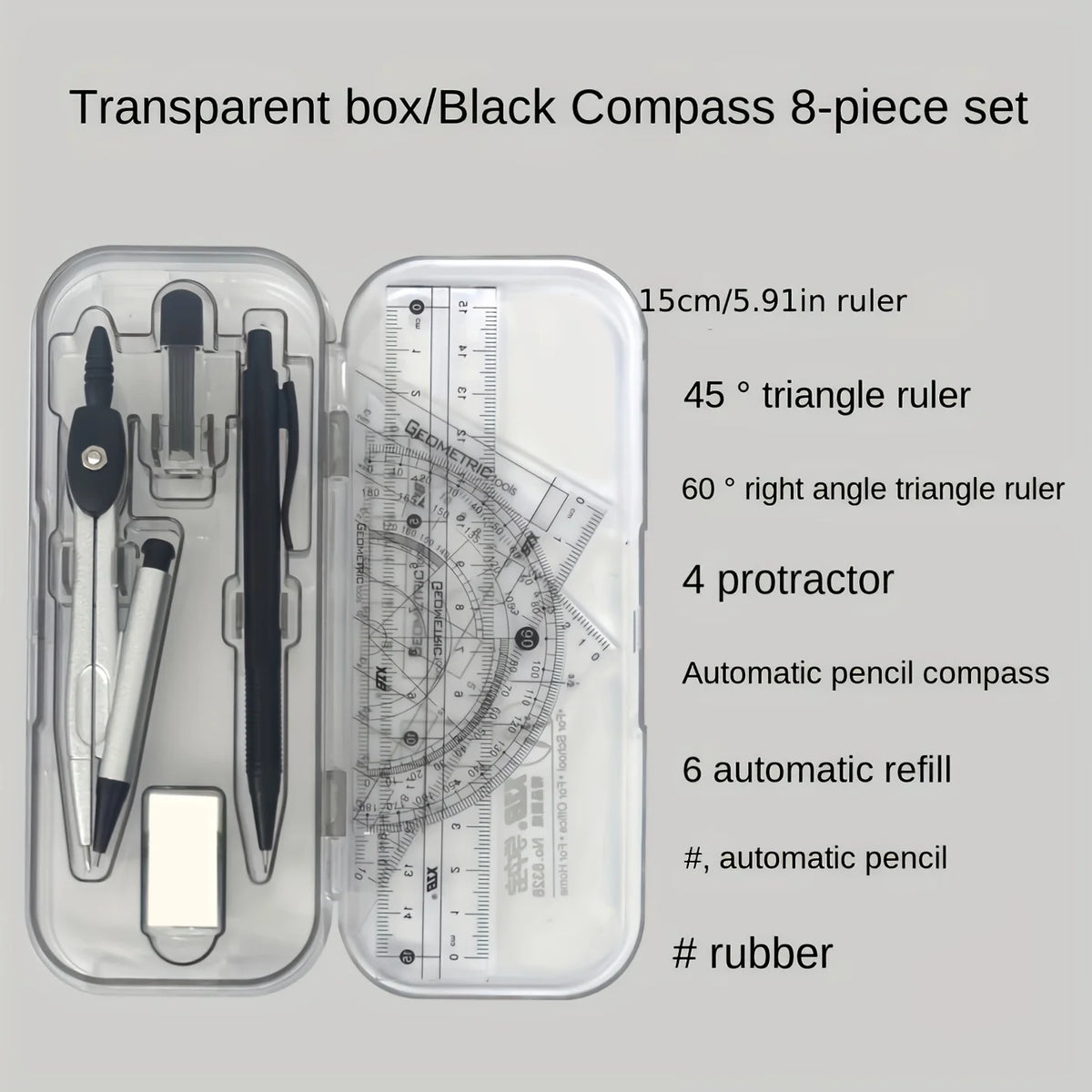 10-Piece Geometry Drawing Set – Math Compass & Ruler Kit Geometry Drawing Set Babs black