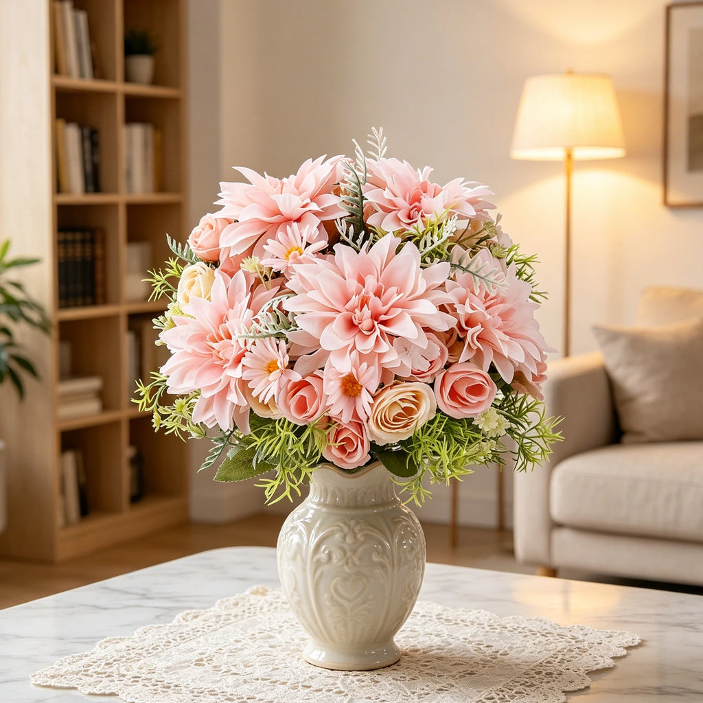 Artificial Silk Rose Dahlia Bouquet – Wedding & Home Décor Artificial Flower Bouquet Babs