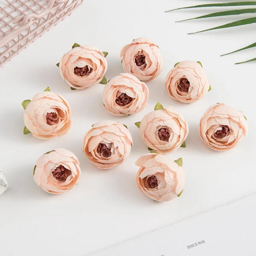 Silk Tea Rose Buds Artificial Flowers 10/20Pcs – DIY Decor Artificial Flowers Babs Champagne 10 PCS