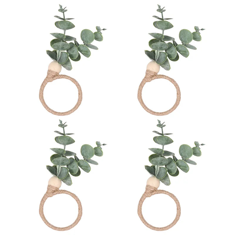Eucalyptus Napkin Rings with Wood Beads | Wedding Table Décor Napkin Rings Babs 4Pcs