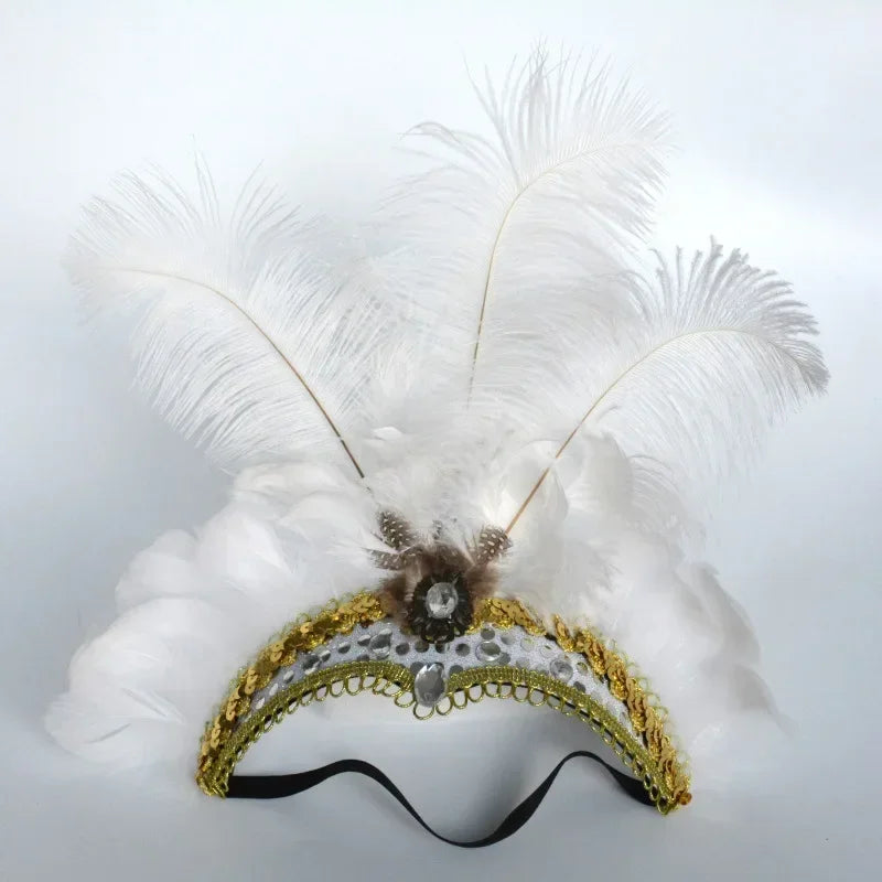 Feather Headband Crown – LED Neon Party, Halloween & Christmas Feather Party Headband Babs white