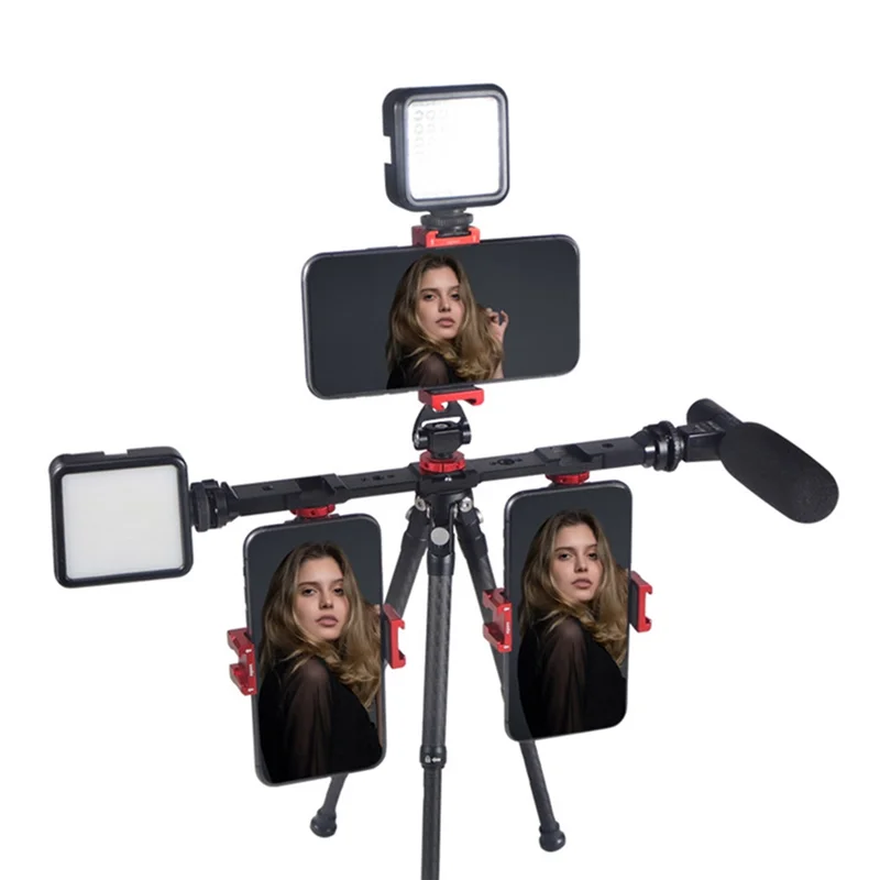 Triple Phone Holder Tripod Mount – 180° Tilt, 3 Heads, Vlogging Tripod Mount Adaptor Babs