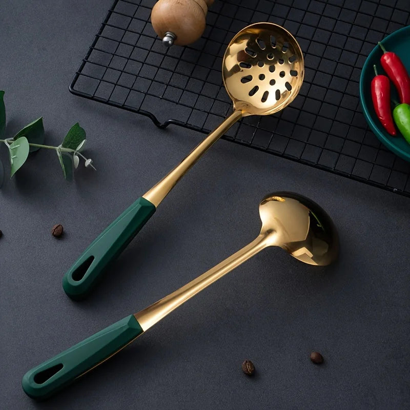 Stainless Steel Long Handle Soup Spoon & Slotted Ladle Soup Ladle Babs