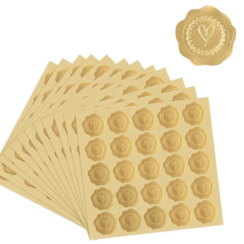 Gold Embossed Heart Wax Seal Stickers – 100–200 Pcs Decorative Seal Stickers Babs Gold 100pcs