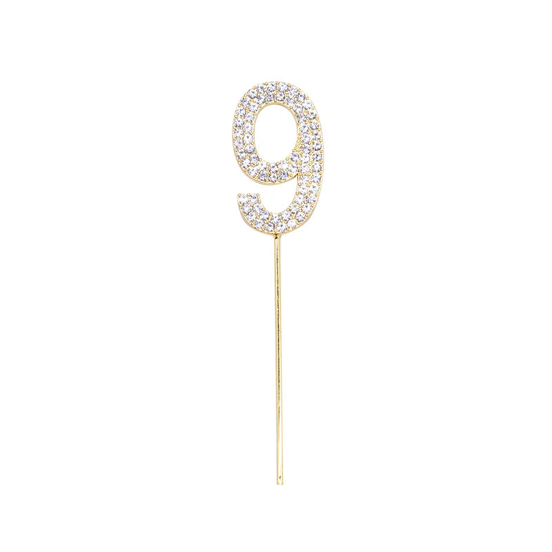 Glitter Rhinestone Number Cake Topper – Gold & Silver Decor Cake Topper Babs gold 9