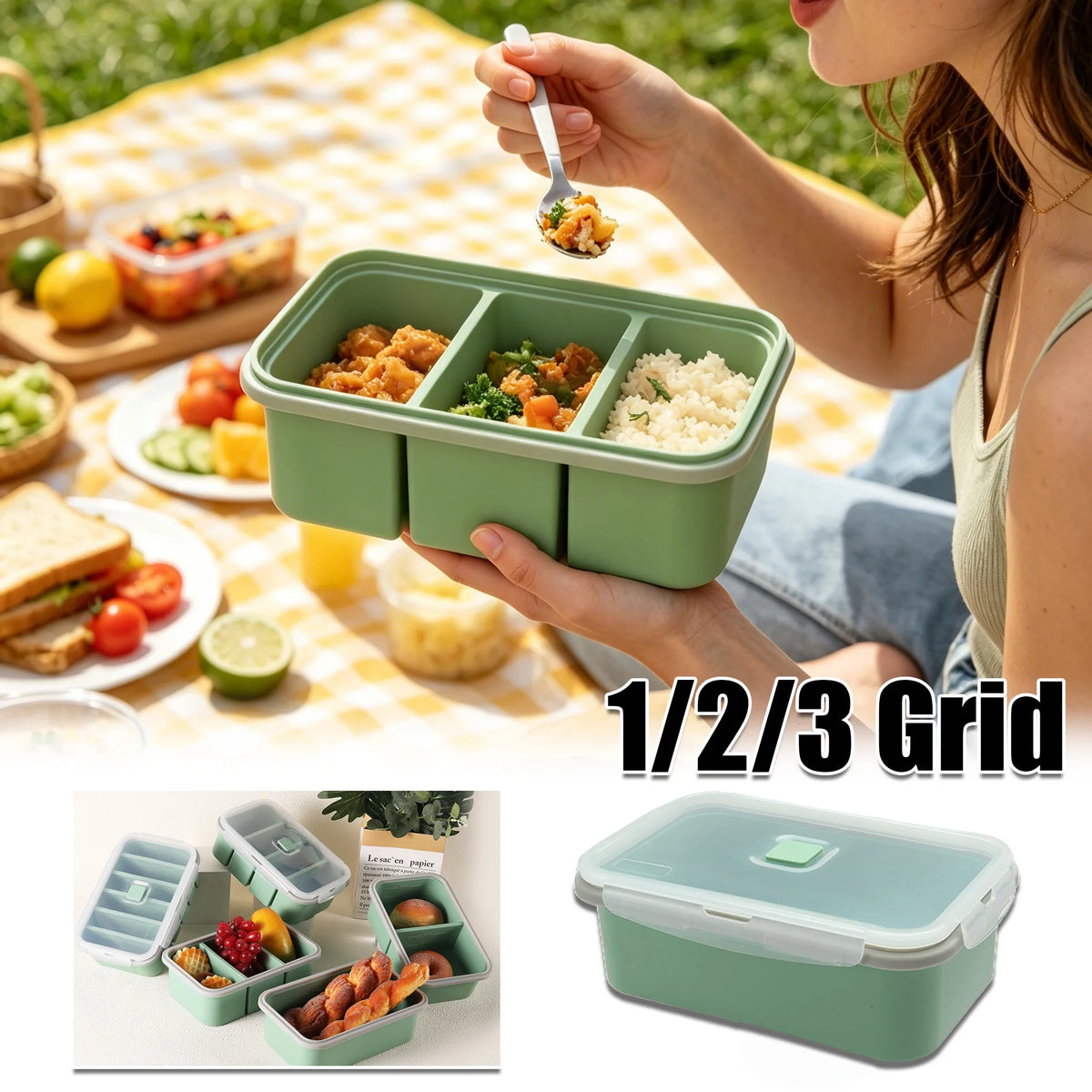 Food Grade Silicone Bento Box | Microwave-Safe Divided Lunch Box Silicone Bento Box Babs
