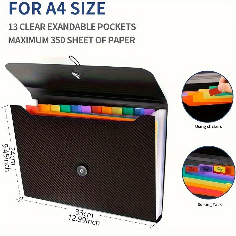 13-Pocket Accordion File Folder Organizer – A4 & Letter Size Accordion File Organizer Babs