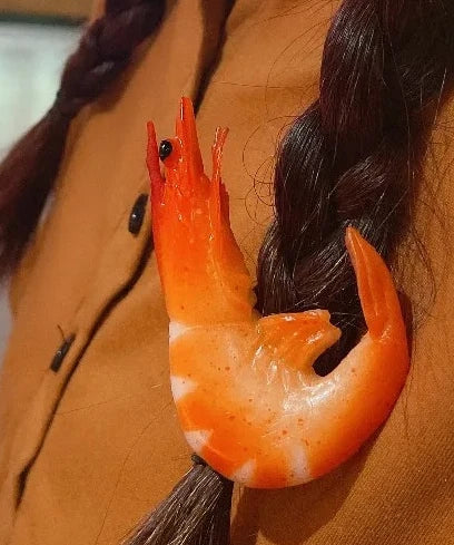 Women's Fun Food Hair Clips – Shrimp & Veggie Barrette Set Novelty Hair Clips Babs 2