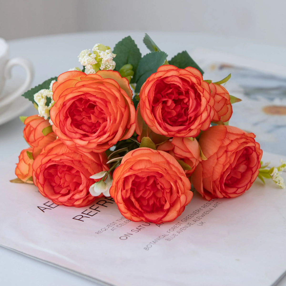 Artificial Silk Peony Rose Bouquet for Wedding & Home Décor Artificial Silk Flowers Babs Orange 1pc