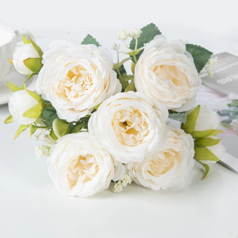 Silk Peony Artificial Flower Bouquet | Wedding & Home Decor Artificial Flower Bouquet Babs WHITE 3 pcs